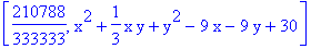 [210788/333333, x^2+1/3*x*y+y^2-9*x-9*y+30]